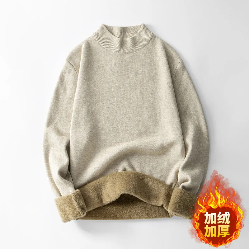 Men's Winter Sweater Pullover Pullovers Knitted Sweater Men's Winter Coat Fleece Thickened Warm Mid High Collar Men Clothing