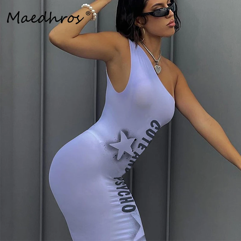 

Sleeveless Letter Print Women Sexy Maxi Dress Summer Female Fashion Streetwear Outfits Y2K Party Clothing Club Bodycon Dress