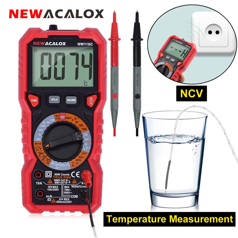 

Digital Multimeter DC AC Voltmeter/Ohm Volt Amp Test Meter and Continuity Test Diode Voltage Tester Capacitance Temperature