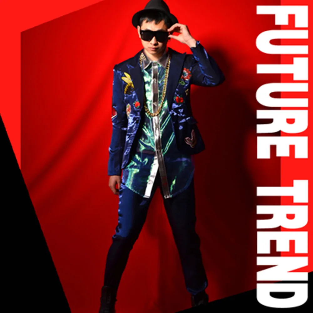 Молодежная мода британский стиль ночной клуб певец DSDJ Королевский синий костюм с