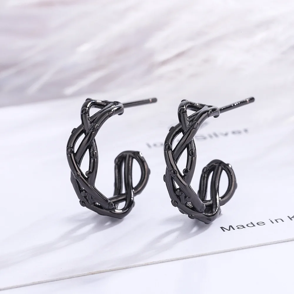 

Neo-Gothic 14K Multi-tone Gold STUD Earring for Women Round Fine Aros Mujer Oreja Silver 925 Jewelry Orecchini Girls Females