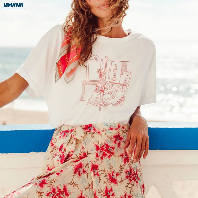 

MMAWII летняя новая пляжная стильная модная женская футболка с круглым вырезом и коротким рукавом 2023 Топы
