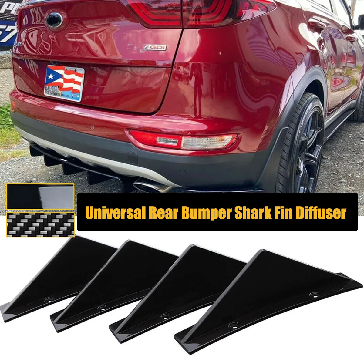 

4PCS Universal For Kia Sportage SX 2000-2022 Rear Bumper Lip Diffuser Shark Fins Cover Spoiler Body Kit Car Accessories