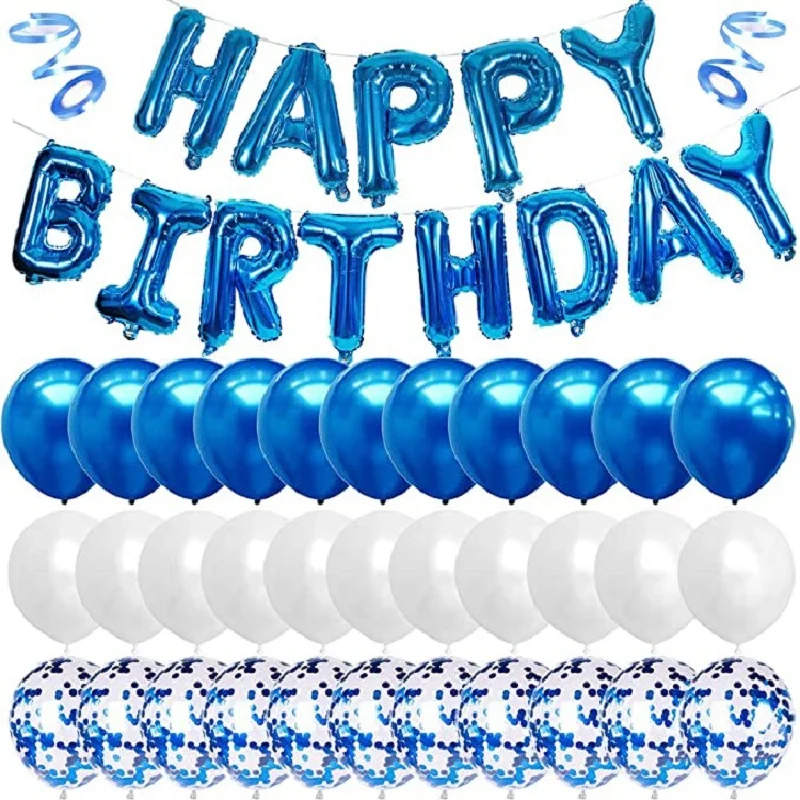 

45pcs Blue happy birthday banner decoration Birthday party scene layout 16Inch birthday aluminum balloon