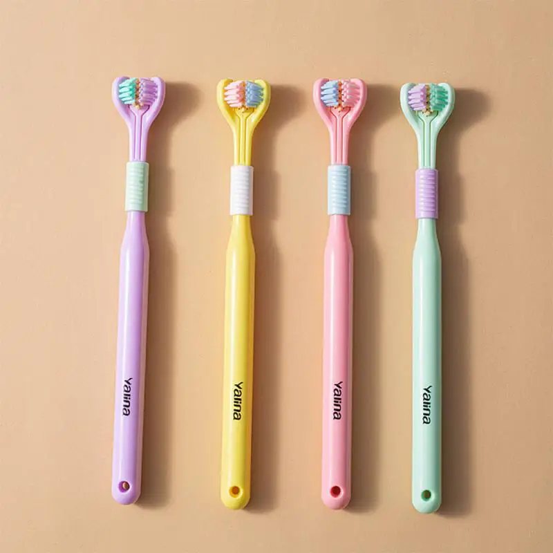 

Soft Bristle Toothbrush Teeth Deep Cleaning 4 Colors Oral Teeth Care Three Sided Toothbrush Tongue Scraper Oral Care