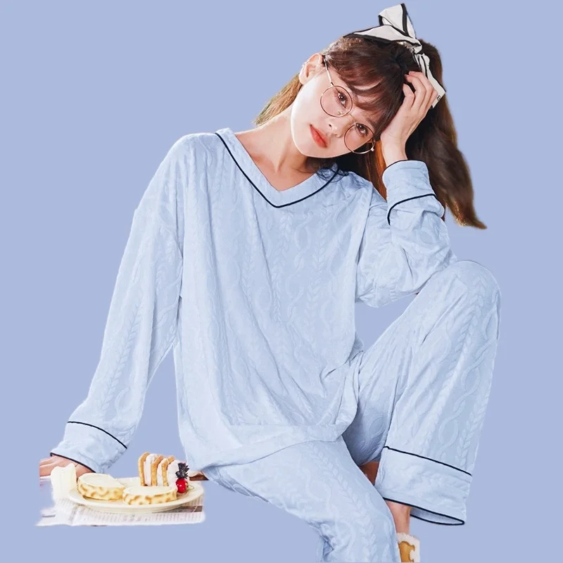 Cute Pajamas Set Full-Sleeve T-shirt Long Pants 2Piece/Set Sexy Pyjama Big Size Sweet Princess Homewear Cozy Plus Sleepwear
