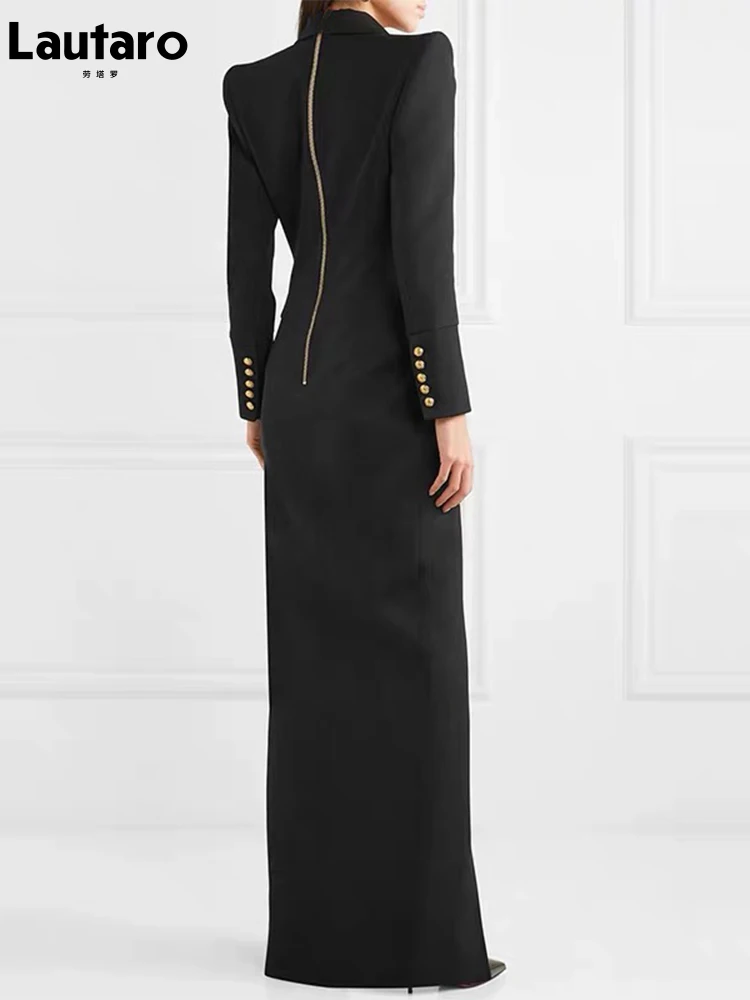 Lautaro Удлиненный черный тренч в пол на весну и осень для женщин Стройная мода