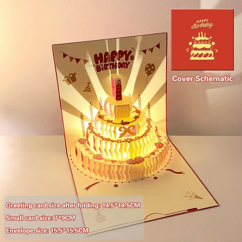 

3d музыкальная открытка для торта на день рождения со светодиодной подсветкой