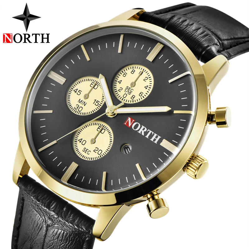 

NO.2-1486 Brand NORTH Men Watches 30m Waterproof Quartz Watch Men Gold Casual Sport Military Wrist Watch for Men Relogio