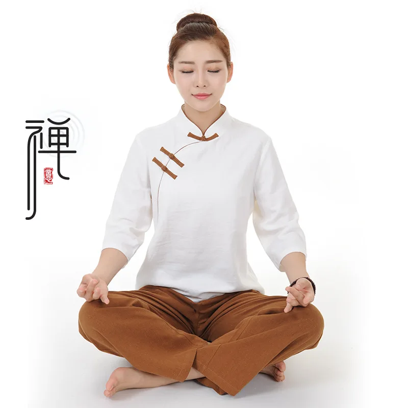 5XL хлопковый льняной женский набор для йоги тайчи Китайская традиционная рубашка