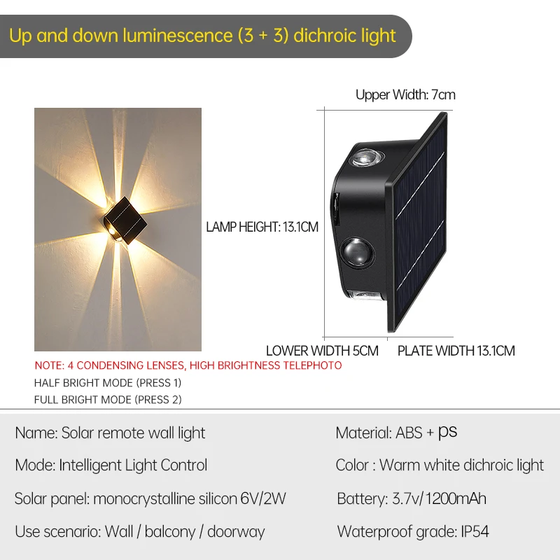 Фонарь на солнечной батарее уличная водонепроницаемая лампа для мойки стен