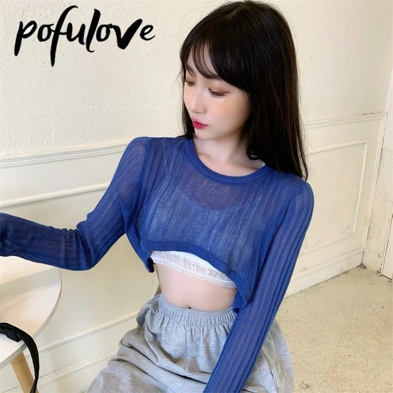 Женская блузка с длинным рукавом тонкий короткий Свободный пуловер в готическом