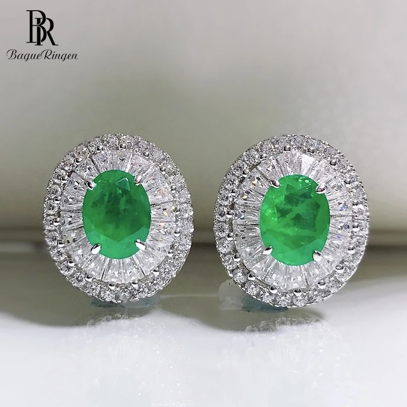 

Bague Ringen 925 Sterling Silver Emerald Stud Earrings Vintage Oval Green Gemstone Wedding Anniversary Fine Jewelry Female Gifts