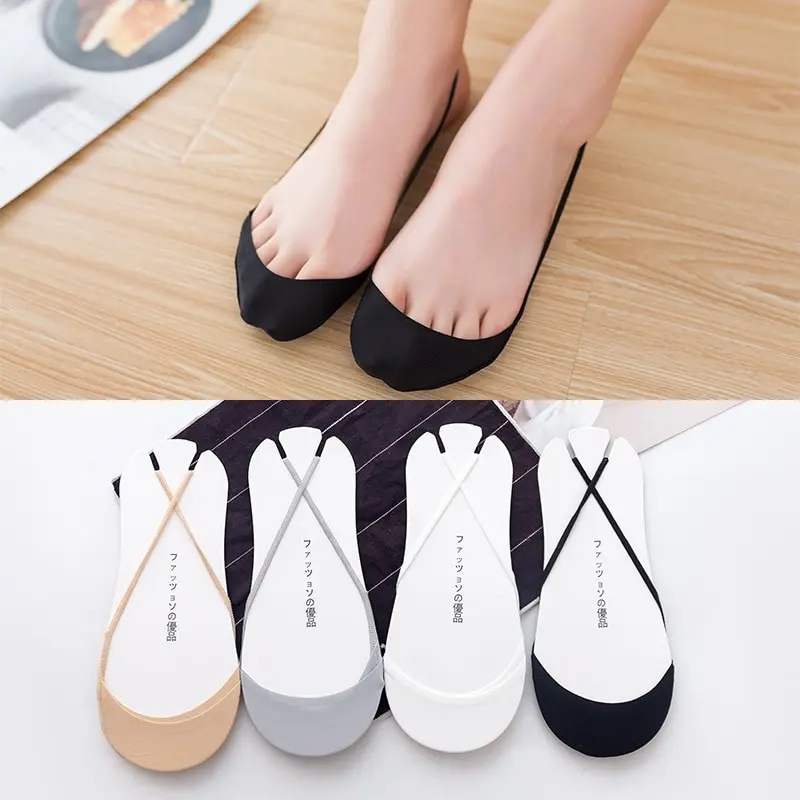 

1Pair Ultra-Thin Invisible Boat Socks Women Summer Non-Slip Socks For High Heels Shoes Ice Silk Half-Palm Suspender Sock