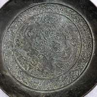 antique bronze collection pure copper small double dragon grab treasure dish home craft decoration
