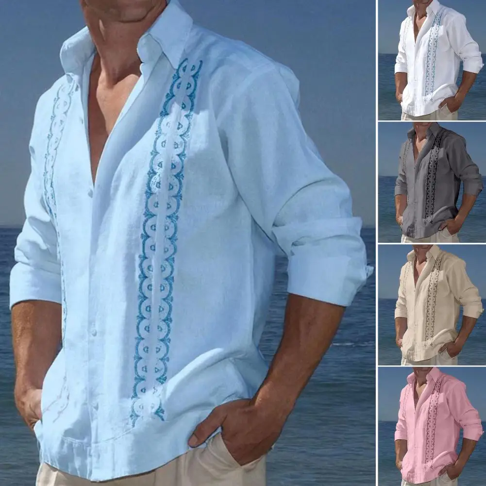 

Men Vintage Shirt Vintage Print Men's Cardigan Stylish Breathable Spring/fall Shirt with Turn-down Collar Long Sleeves Men Shirt