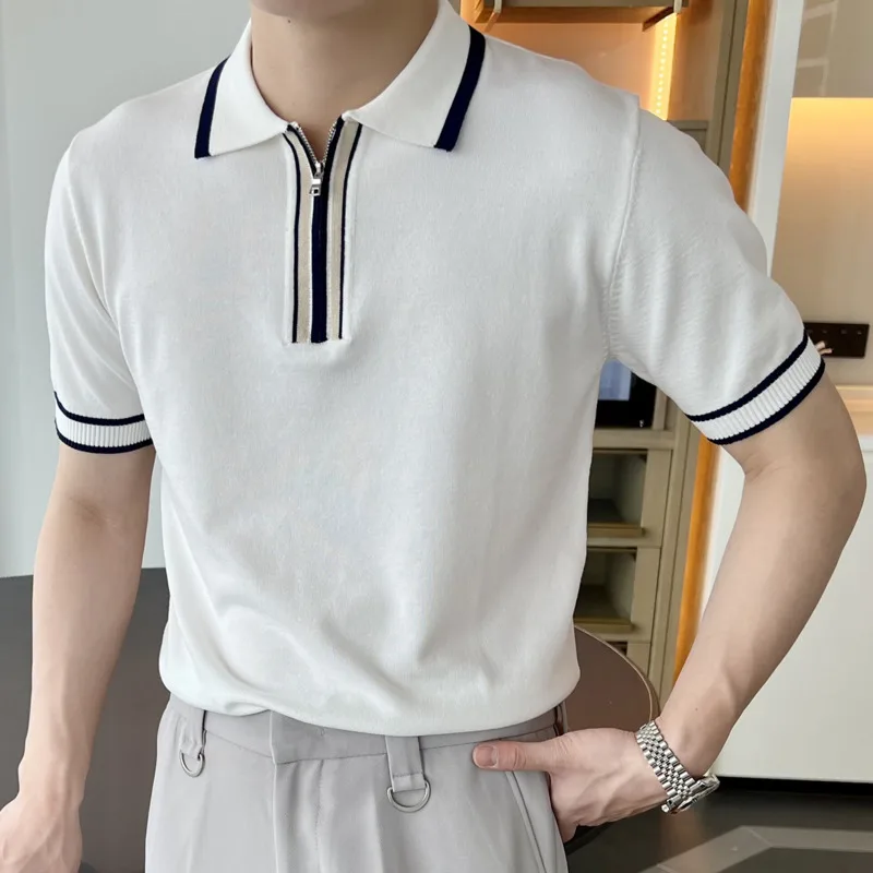 

2023 Summer Men Short Sleeve Polo Shirts Casual Lapel Splicing T-shirts High Quality Contrast Color Tee Tops Business Men