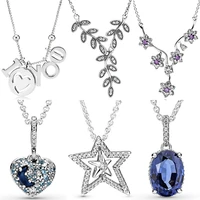 shiny moon star heart leaf i love you asymmetric star charm 925 sterling silver womens necklace high quality fashion diy jewelr