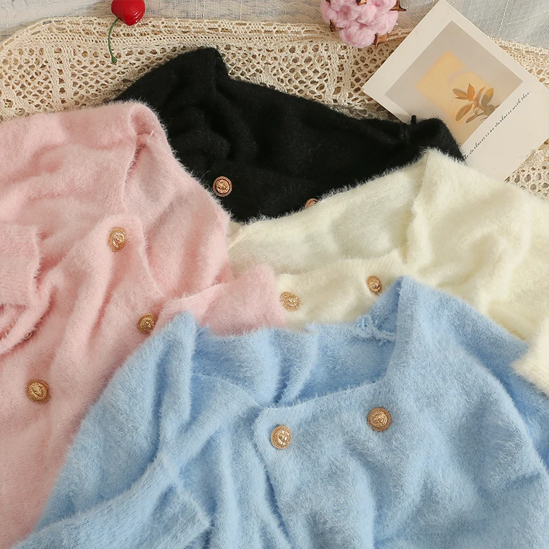 Korean Fashion Fluffy Cardigan Double 