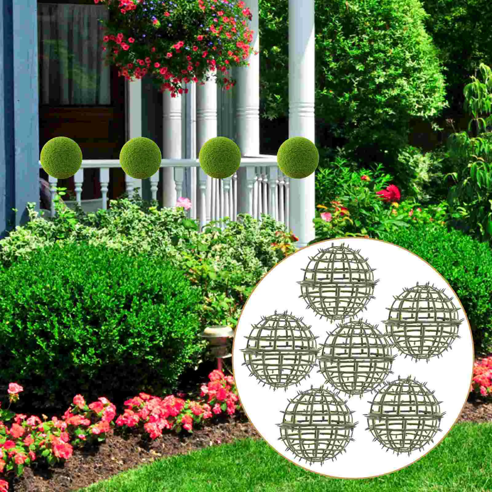 

6 Pcs Flower Arrangement Green Wreath Wire Topiary Sphere Frame Topiary Balls Artificial Plastic Faux Plants Balls Rack