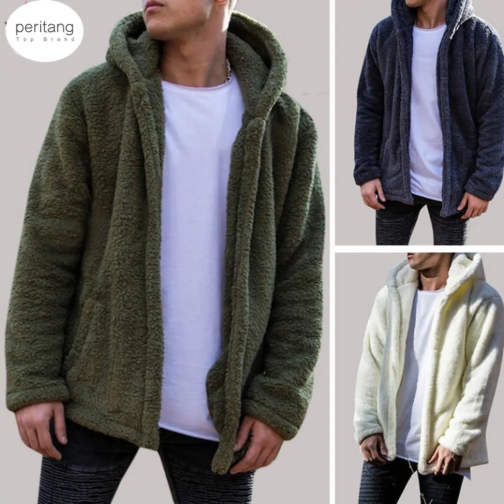 New 2023 Winter Warm Men Winter Thick Hoodies Tops Fluffy Fleece Fur Jacket Hooded Coat Outerwear Long Sleeve Cardigans