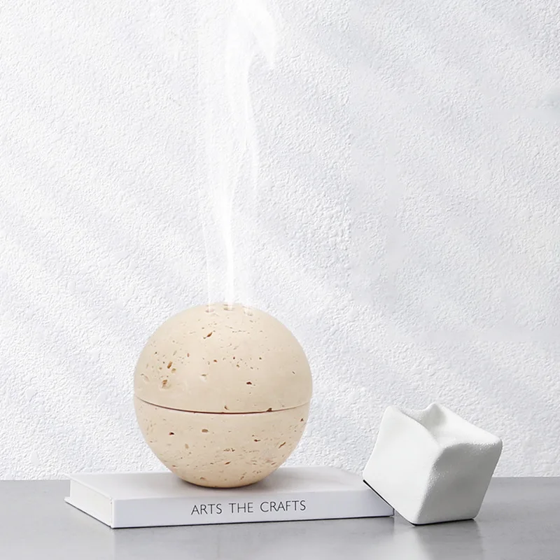 

Handmade Natural Marble Beige Travertine Stone Round Incense Burner Holder for Room / Kitchen / Coffee Shop