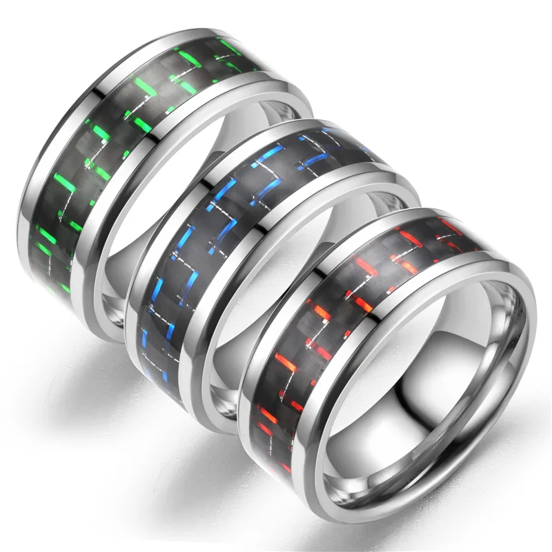 

Fashion New Three-Color Carbon Fiber Couple Ring Stainless Steel Elegant Aristocratic Niche Couple Ring