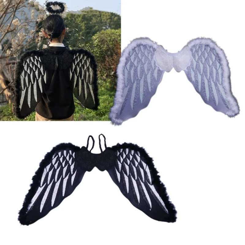 

Крылья ангела с перьями-демонами крылья Декоративные крылья косплей костюм на Хэллоуин R7RF