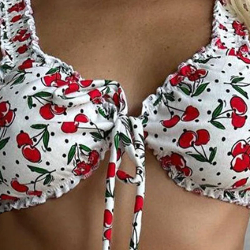 Летняя пижама с принтом вишни 2024 комплект из 2 предметов жилет на бретельках