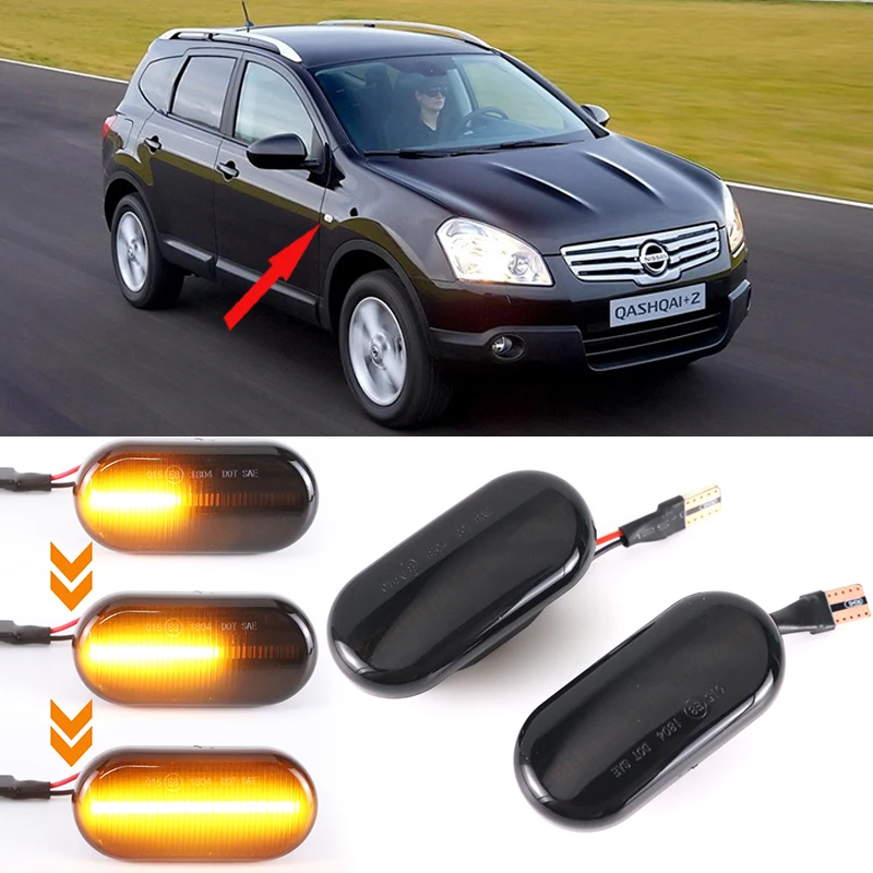 

For Nissan Tiida C11 Note E11 Micra K12 NP300 Navara D40 Qashqai J10 LED Dynamic Side Marker Turn Signal Light Repeater Lamp