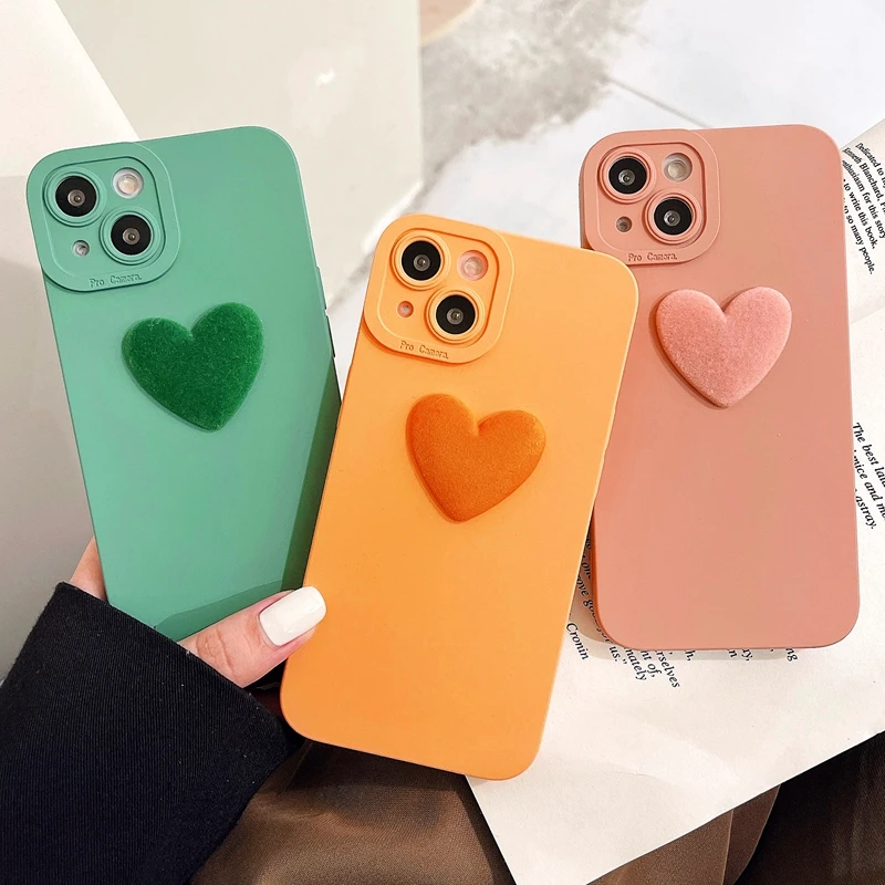 

Soft Matte Love Heart Phone Case For iPhone 11 12 13 Pro Max XS X XR 7 8 Plus SE 2020 Candy Lint Bumper Back Cover