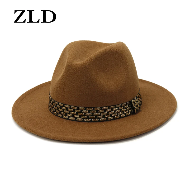 

ZLD Winter New Ladies British Classic Jazz Hat Gentleman Men Caps Big Brim Hat Fashion Flat Brim Cap Women Fedoras Hat Autumn