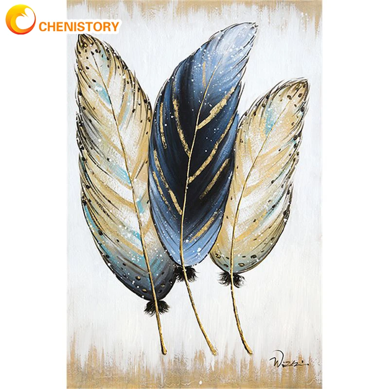 

CHENISTORY DIY Painting By Numbers Feather Picture Coloring On Canvas Decor Acrylic Paint Wall Adults For Room Abstract Painting