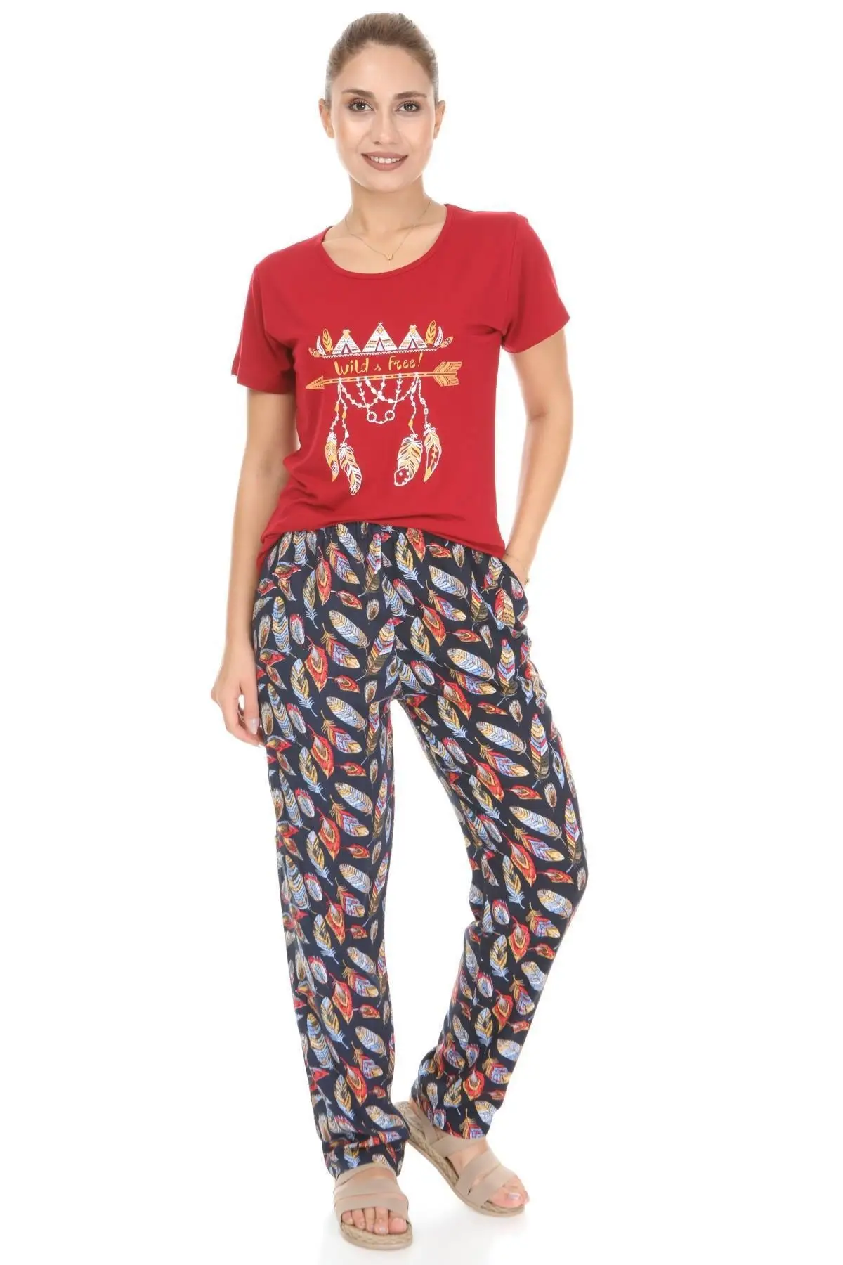 

Women's Pajamas Half Sleeve Sleep Lounge Pajamas Elastic Waist Nightwear Retro Sleepwear Night Suit Casual Home Clothing