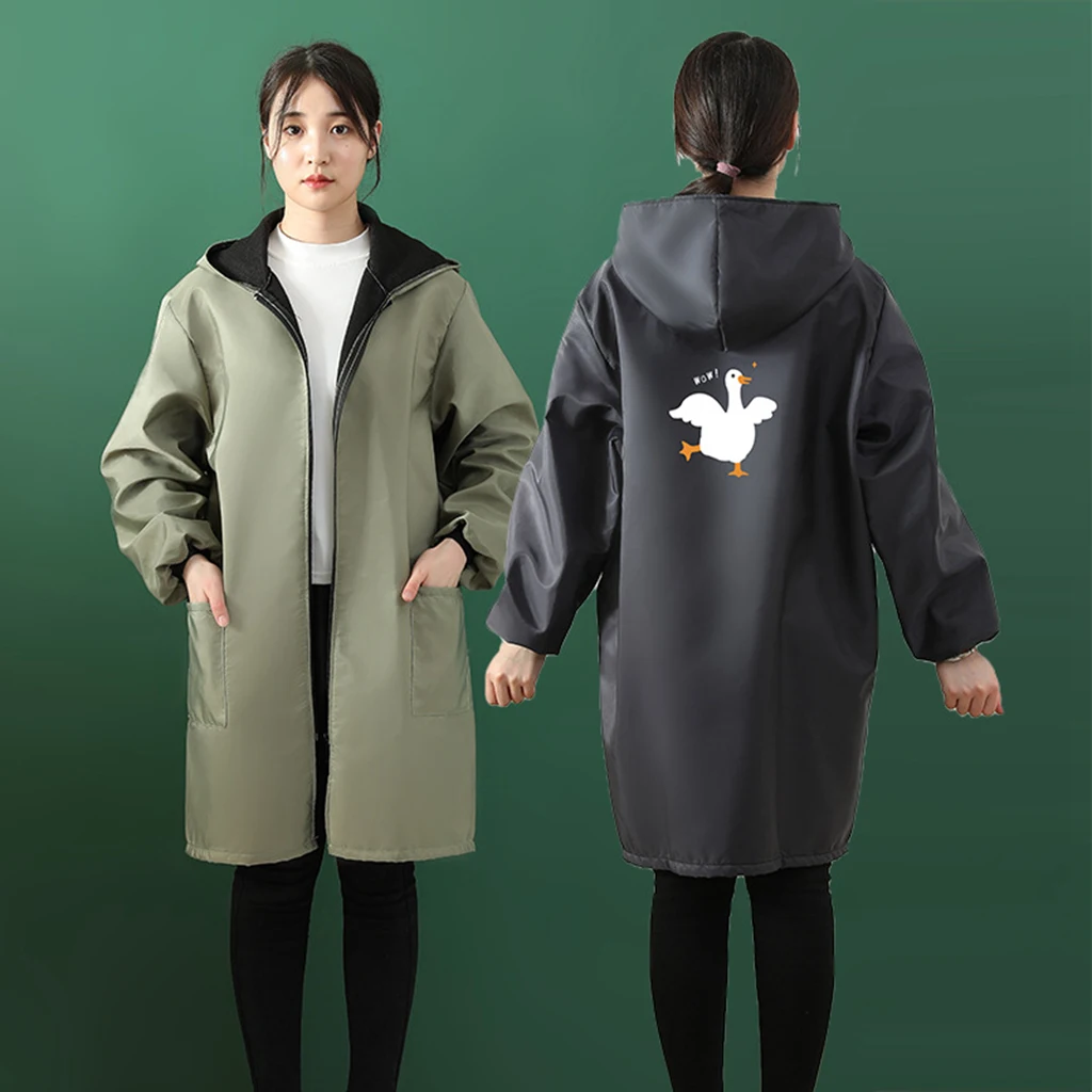 

Winter velvet Long sleeve Antifouling Apron Kitchen Cooking Supermarket Florist Shop Waterproof Apron For Women Man overalls