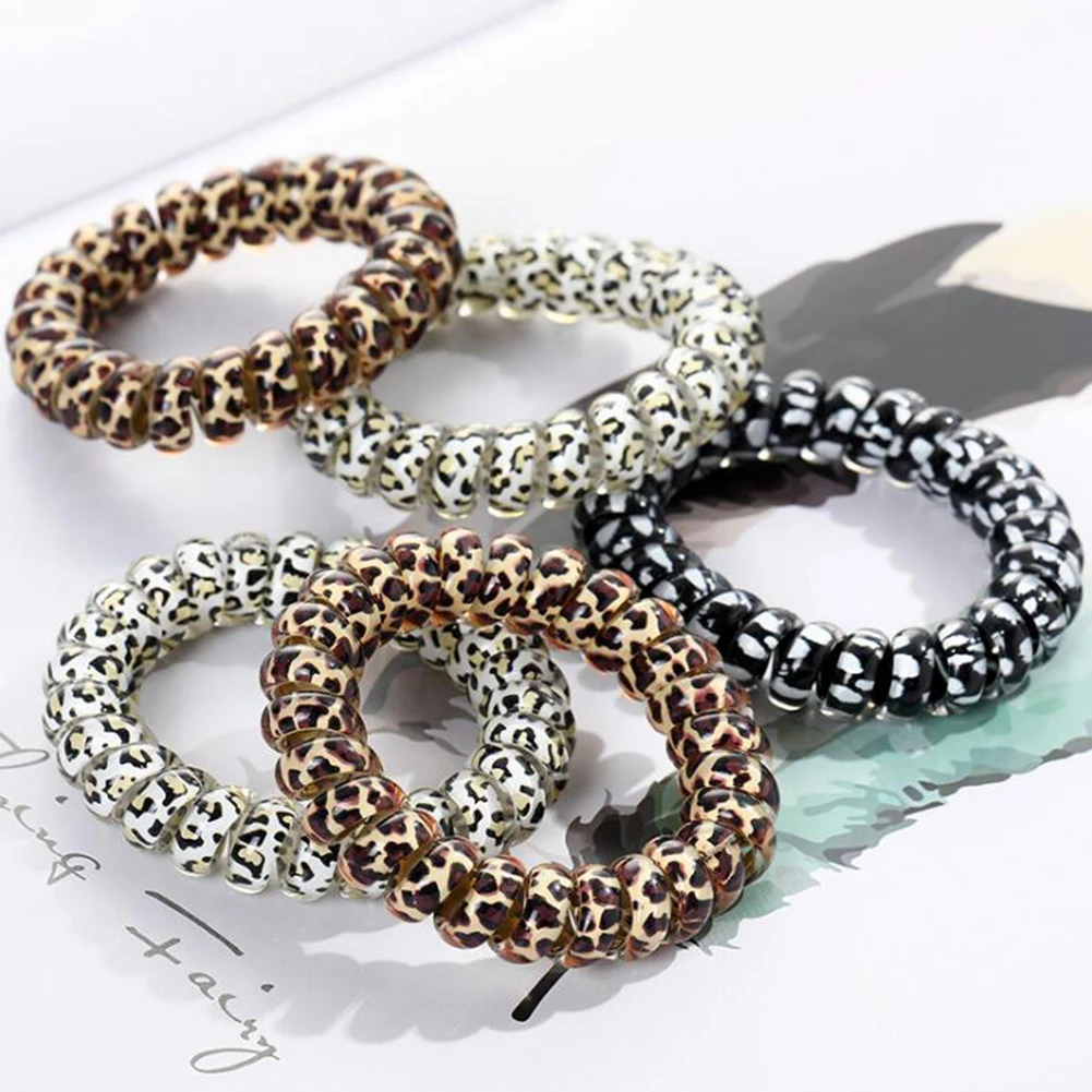 

1PCS 5.5cm Medium Telephone Line Hair Ropes Girls Leopard Elastic Hair Bands Kid Ponytail Holder Tie TPU Hair Accessories