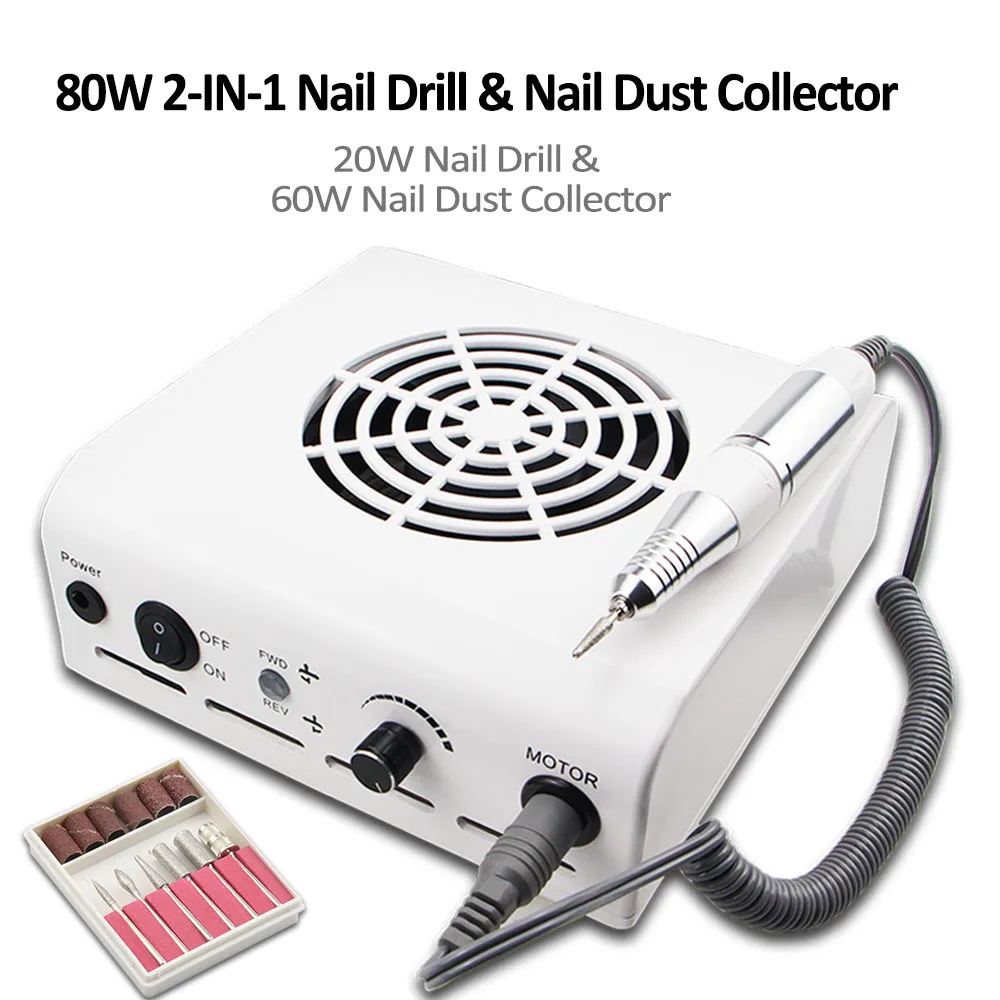 80W 2-IN-1 Nail Drill & Nail Dust Collector Manicure With Po