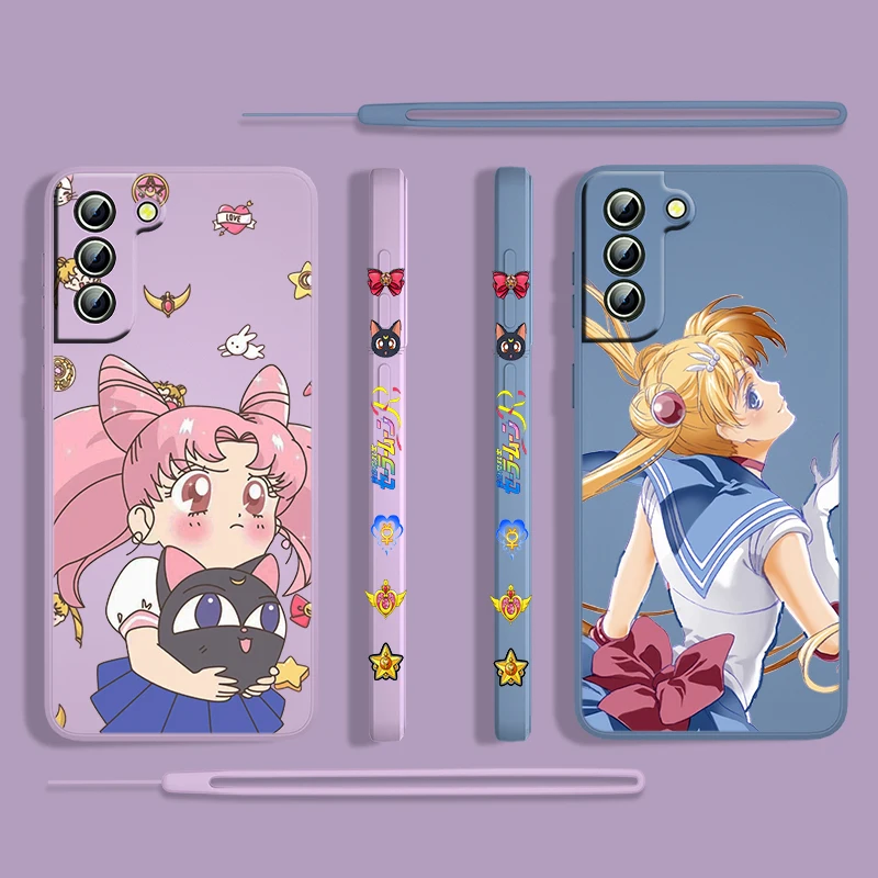 

Anime Girl Sailor Moon For Samsung Galaxy S22 S21 S20 S10 Note 20 10 Ultra Plus Pro FE Lite Liquid Left Rope Phone Case Fundas