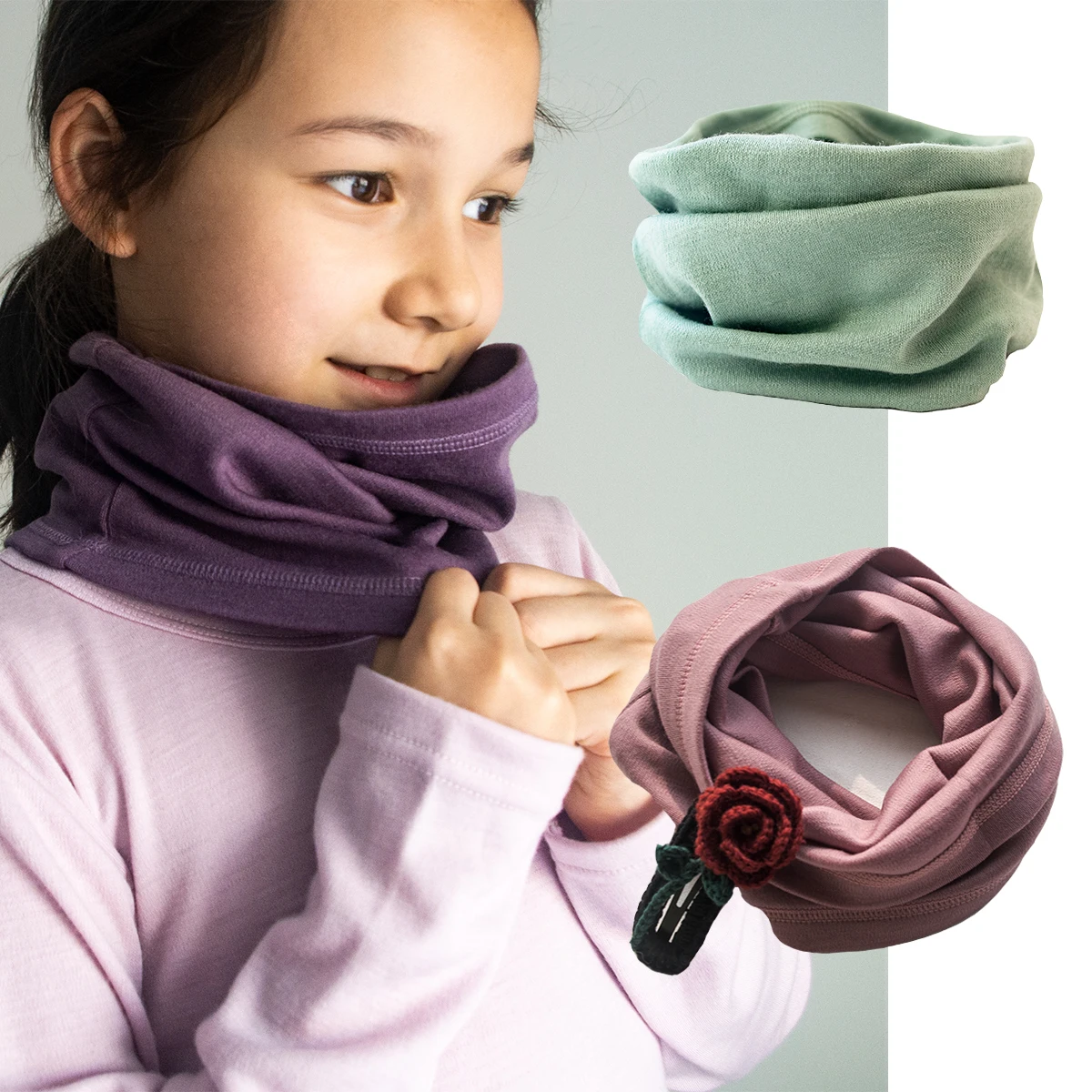 floret forest 100% Merino Wool Bib, scarf, neck cover, outdoor children, boys and girls, head cover, warm neck cover