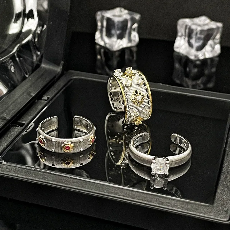 Новые открытые медные кольца в стиле ретро с проволокой и сапфиром Для Женщин