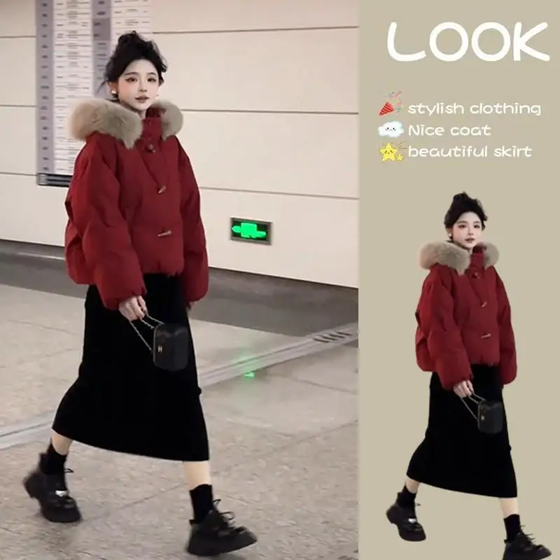 2024 Autumn and Winter New Red Short Down jacket Cotton-padded jacket Cotton-Padded Jacket Popular Women clothe...