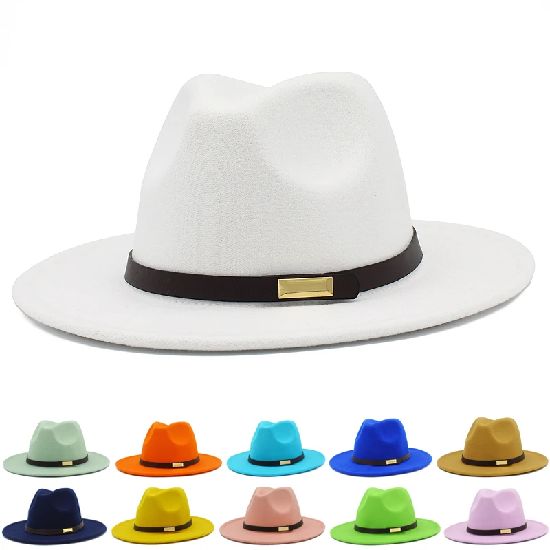

Fedora Hat With Leather Belt Wide Brim Hat Men Women Panama Hat Blower Pop Adult Hats Cap Felt Derby Trilby hats fedoras Caps