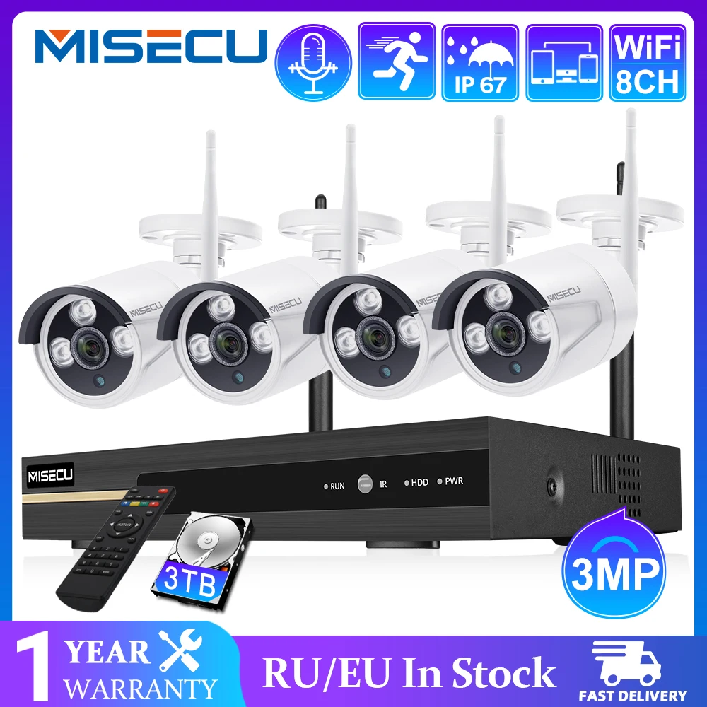 

MISECU H.265 8CH Wireless CCTV System 3MP NVR wifi OutdoorI IP Camera Audio Security System Video Surveillance LCD monitor Kit