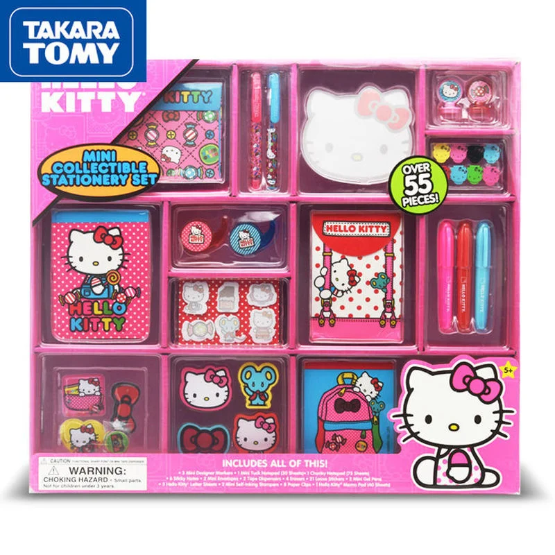 

TAKARA TOMY Cute Hello Kitty Stationery Set 13 Pieces Elementary School Gift Box Rubber Marker Sticker Tape Notepad Set Box