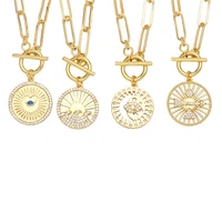 round evil eye waves weathervane pendant necklace gold plated thick chain neck choker ot buckle zirconia women jewelry gift