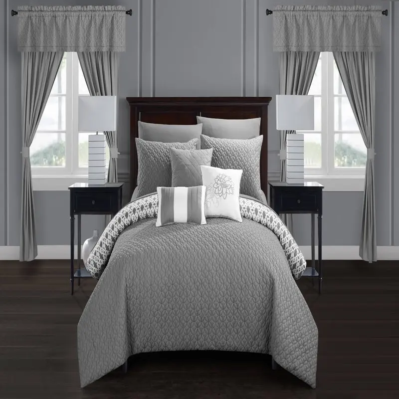 

Liron 20-Piece Reversible Geometric Color Comforter Set, , Grey
