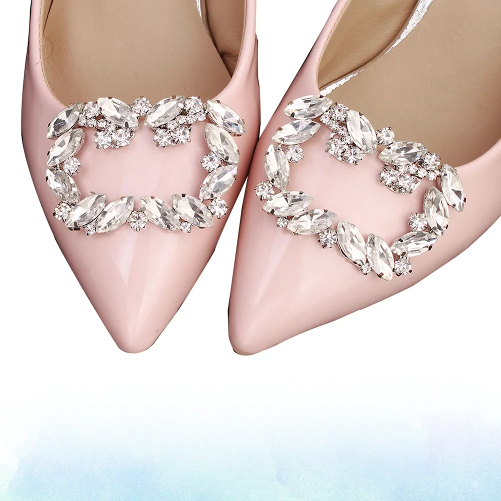 

1 Pair of Square Rhinestone Shoe Buckles Shoe Clips DIY Craft Headdress Hat Shoe Decoration Wedding Party