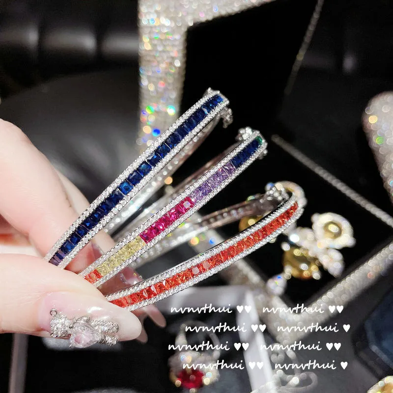 

Fashion Luxury White Gold Color Bling AAAAA Cubic Zirconia Moissanite Bracelet Bangle Women's Sterling Plata Fine Jewelry