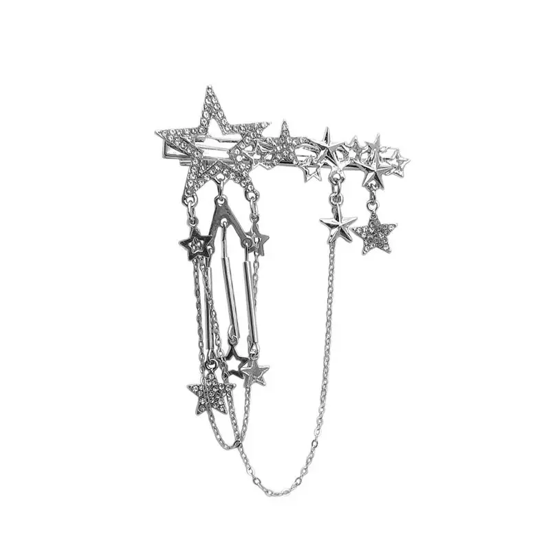 

Metal Silver Tassel Chain Star Hair Clips 2023 Summer Korean Sweet Cool Charm Y2k Hairpin Headdress Hair Accessories for Girls