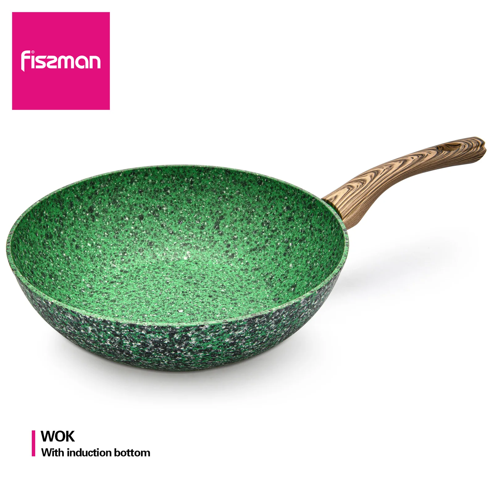 

FISSMAN антипригарная вок глубокая сковорода модная зеленая кухонная посуда с мраморным покрытием алюминиевая Малахит индукционная плита